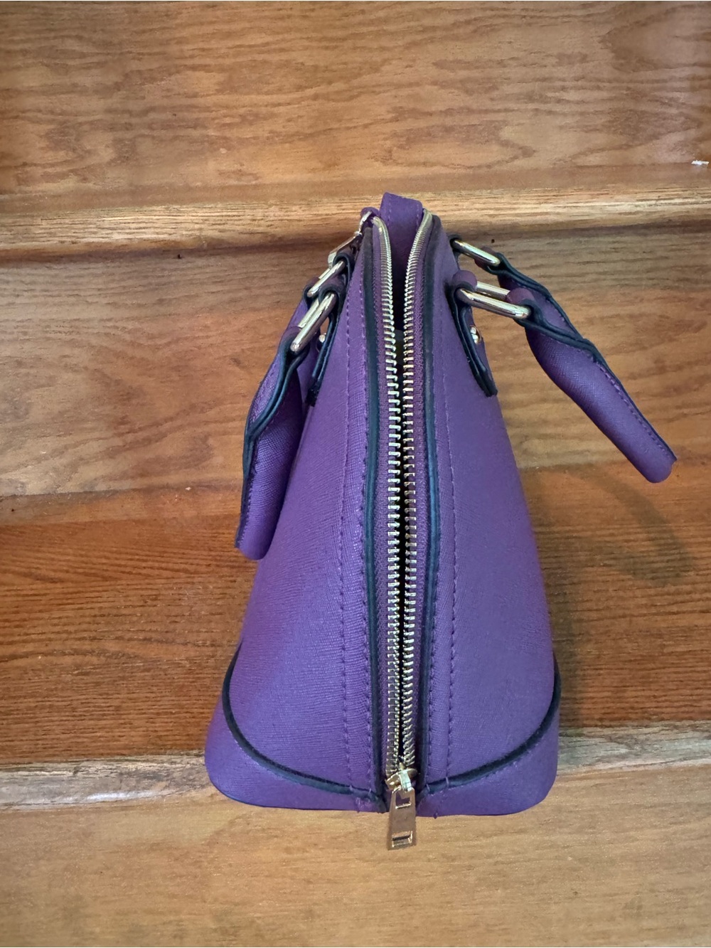 Women’s Purple Structured Dome Satchel Handbag - Picture 3 of 6
